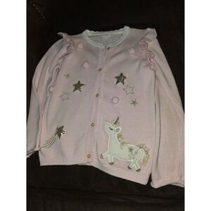 Mudpie pink unicorn sparkle star cardigan sweater fall size 4t 5t mud pie